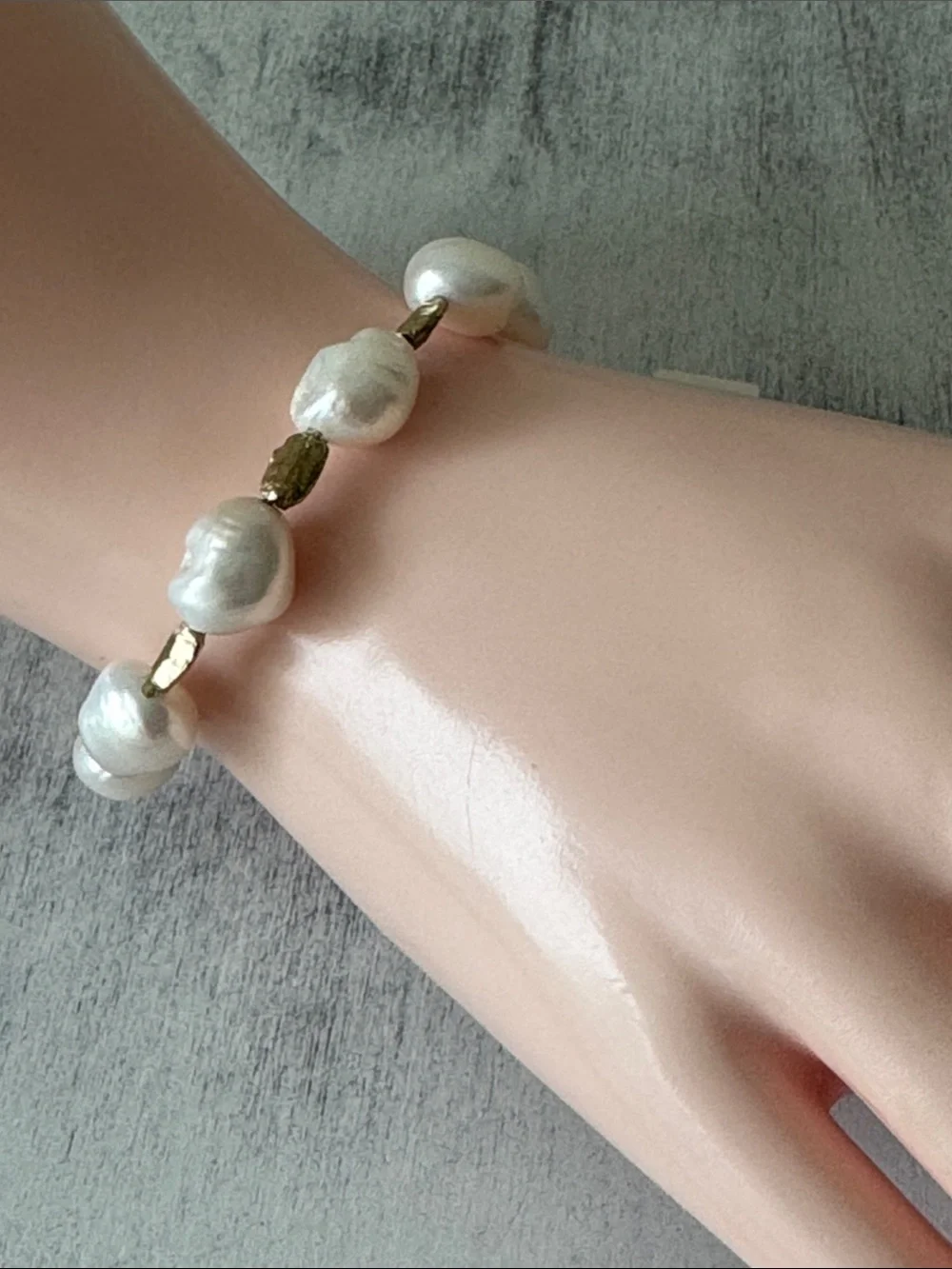Noa Zuman Fresh Water Large Pearls Bracelet w Gold Plated Studs